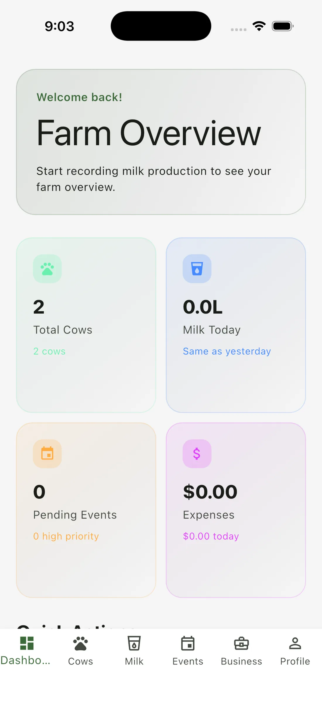 Farm overview screen
